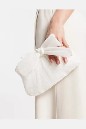 True Decadence Ruched bow clutch bag in off