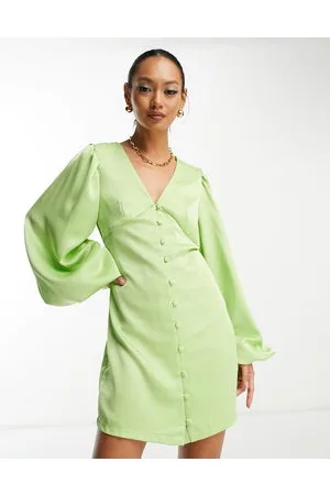 Pretty Lavish Button front satin mini dress in apple