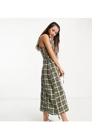 COLLUSION Check ruched detail midi dress in