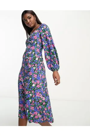 Influence Tie back midi dress in bold floral print