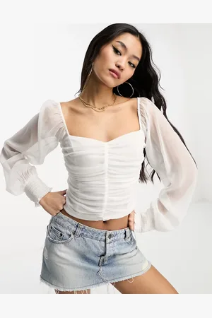 Hollister Chiffon long sleeve ruched top in