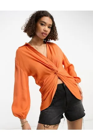 River Island Twist front shirt in orange