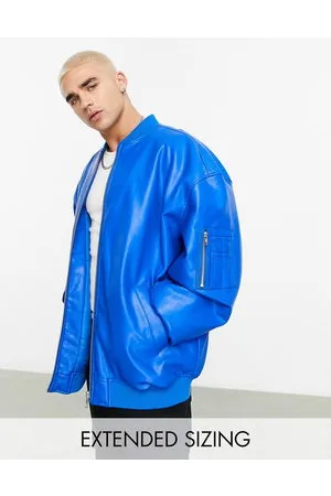 ASOS Extreme oversized leather look bomber jacket in cobalt