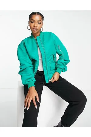 Miss Selfridge Ruched sleeve bomber jacket bright