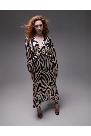 Topshop Long sleeve riviera midi dress in animal print