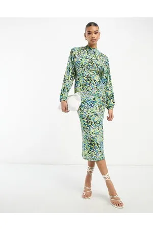 River Island High neck puff sleeve midi dress in floral print