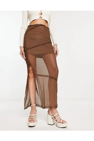 Noisy May Lettuce edge detail mesh maxi skirt in