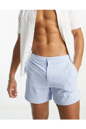 Abercrombie & Fitch 5 inch resort stripe seersucker swim shorts in /white