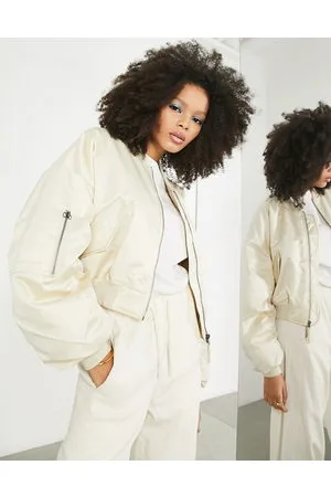 ASOS Satin cropped bomber jacket in stone