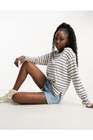 Monki Long sleeve t-shirt in beige with blue stripe