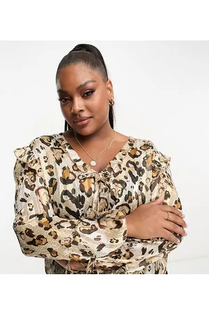River Island Ruffle detail blouse in leopard print
