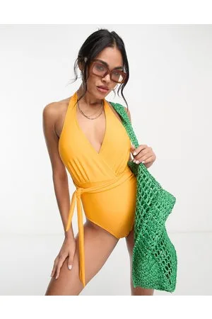 In The Style Halterneck wrap tie detail swimsuit in