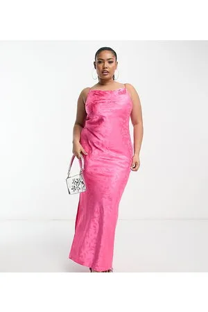 In The Style Satin cowl front jacquard maxi dress with thigh split in