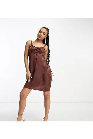 Heartbreak Satin jacquard cami mini dress in chocolate
