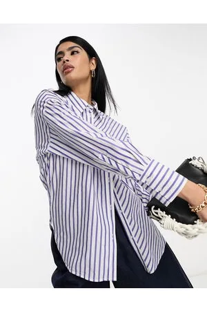 MANGO Striped shirt in white and blue