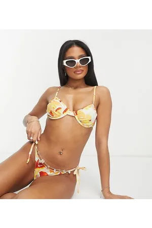 Reclaimed Underwired bikini top in pink and orange floral print