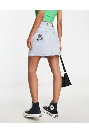 Karl Kani OG denim skirt in light with floral embroidery