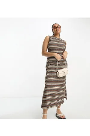 COLLUSION Plus stripe slash neck maxi dress in