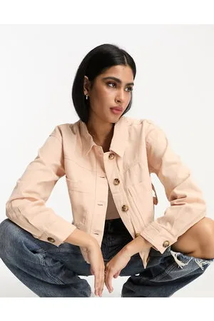 River Island Crop button shacket in pale
