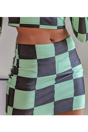 Labelrail X Pose and Repeat micro mini skirt in lime checkerboard co-ord