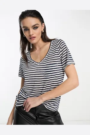 Object V-neck t-shirt in navy and white stripe