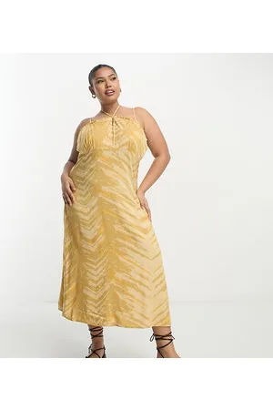 ONLY Printed strappy midi dress in mustard