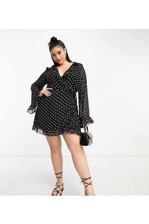 In The Style X Georgia Louise volume sleeve ruffle detail mini dress in black polka dot