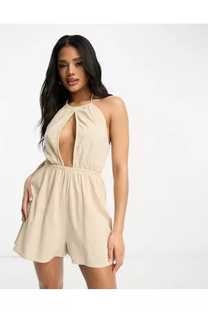 ASOS Dame Playsuits - Keyhole beach playsuit in natural