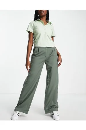 Monki High waist tailored trousers in khaki