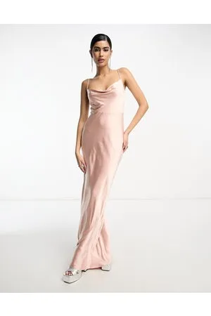 Pretty Lavish Bridesmaid Keisha cowl neck satin maxi dress in blush