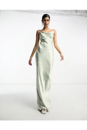 Pretty Lavish Bridesmaid Keisha cowl neck satin maxi dress in sage