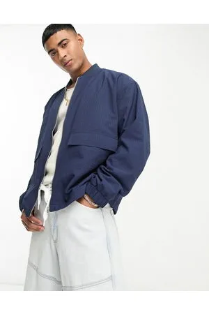 ASOS Oversized seersucker bomber jacket in navy