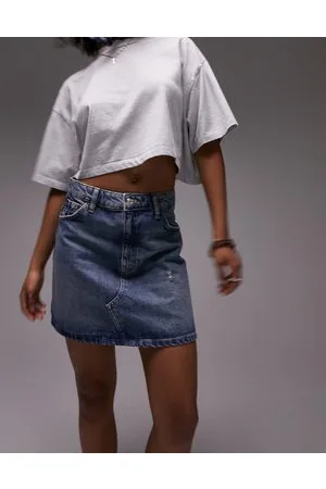 Topshop High waist denim skirt in mid