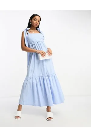 The Frolic Tiered midi dress with tie straps and cutout back in poplin