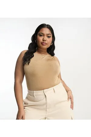 Simply Be Black racer neck slinky body in camel