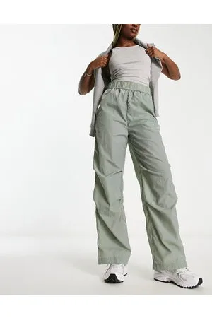 Monki Straight leg parachute pants in khaki