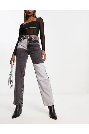 Sixth June Straight leg patchwork jeans in