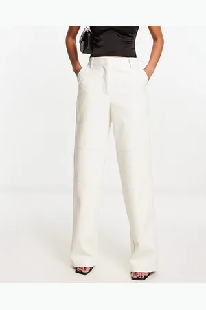 NA-KD Faux leather straight leg trousers in off white