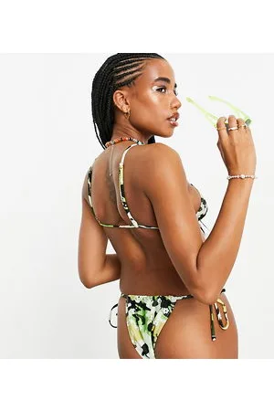 COLLUSION Camo print tie side bikini bottom in