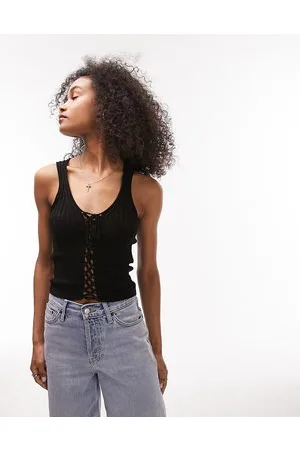 Topshop Knitted tie front vest in
