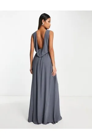 TFNC Bridesmaid chiffon maxi dress with deep cowl back in dark