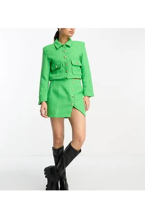 ONLY Tweed button detail skirt co-ord with side split in green