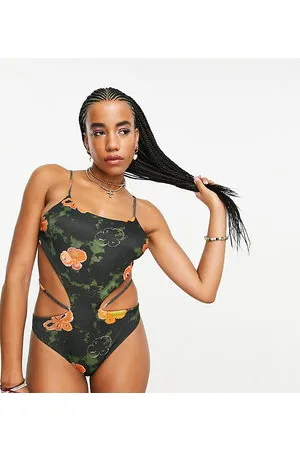 COLLUSION Blurred floral cut out swimsuit
