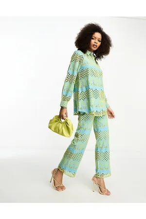 Y.A.S Broderie wide leg trouser co-ord in and yellow