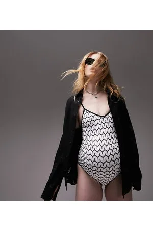 Topshop Knit swimsuit in monochrome