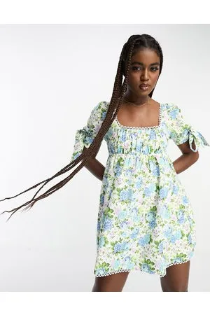 The Frolic Edge detail puff sleeve mini dress in vintage bloom floral