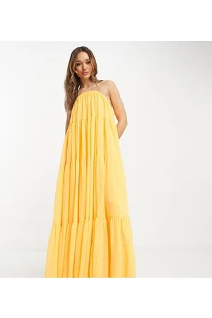 ASOS Channel detail halter neck trapeze tiered maxi dress in bright