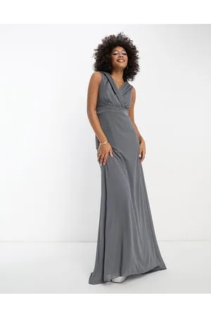 TFNC Bridesmaids bardot fitted maxi dress in dark
