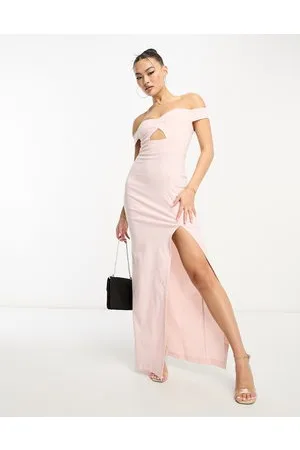 Vesper Bardot thigh split maxi dress in