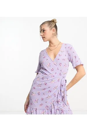 JDY Exclusive wrap mini tea dress in lilac vintage floral